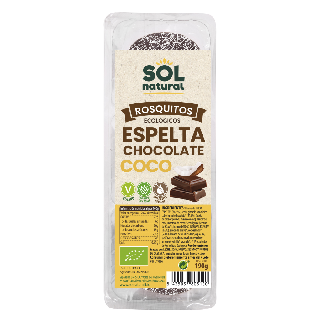 Rosquitos de Espelta Choco y Coco 190 Grs. (Sol Natural)