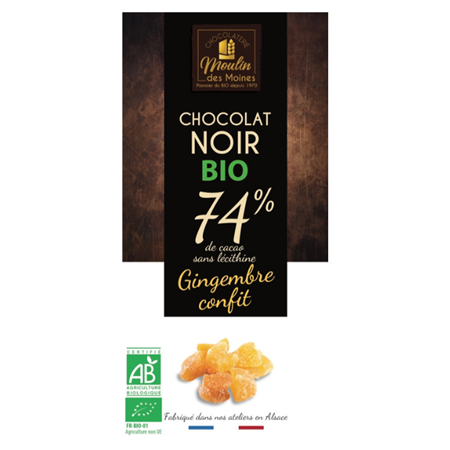 Chocolate Jengibre Confitado (Negro 74%) 100 Gr. (Moulin Des Moines)