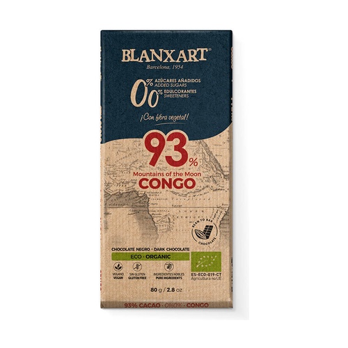 Chocolate 93% Congo 0% azúcar añadido 80 gr Bio (Blanxart)