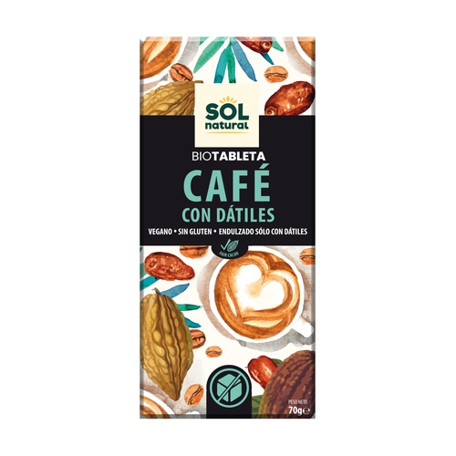 Tableta Chocolate Cafe con Datiles Bio 70 Grs. (Sol Natural) 