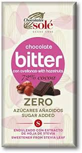 Chocolate Zero Negro 72 % Avellana con Stevia 100 Gr. (Sole)