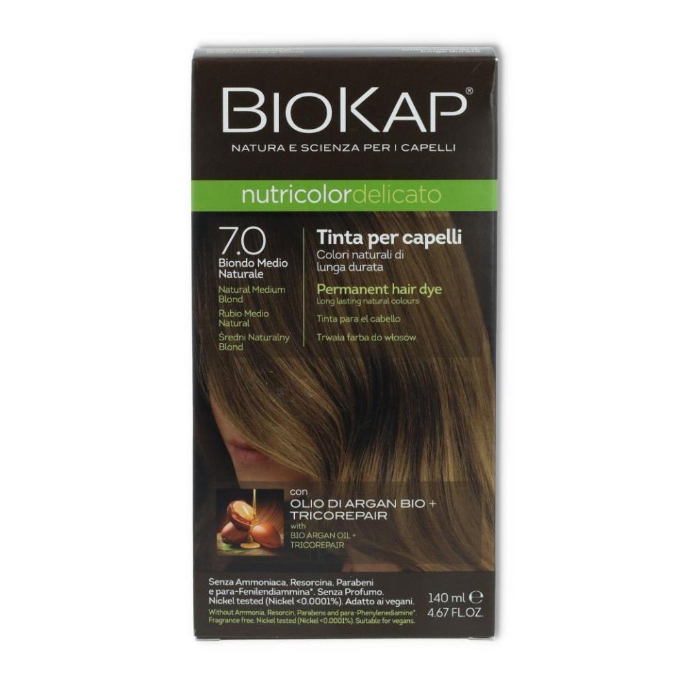 Tinte nro 7.0 (Sensi) Rubio Medio Natural 140 ml. (Biokap) 