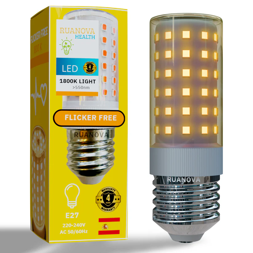 Bombilla Bio Led Luz Naranja 1800K E27 Gruesa (Ruanova) 
