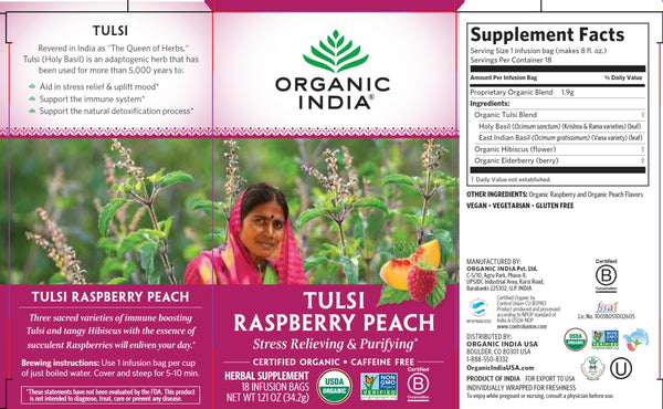 Infusion Tulsi Raspberry Peach S/Cafeina 25 Filtros (Organic India)