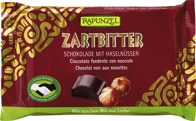 Chocolate Cristalino Negro Con Avellanas 100 Grs. (Rapunzel)
