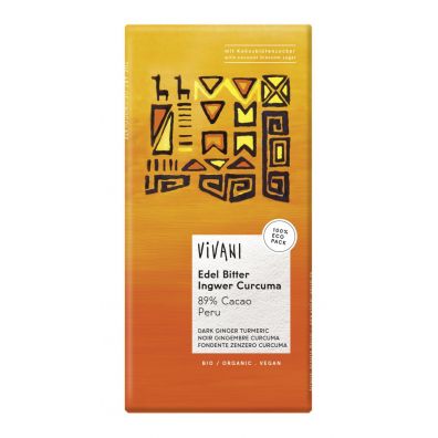 Chocolate Negro 89% Cacao Jengibre Curcuma Bio 80 Grs. (Vivani)