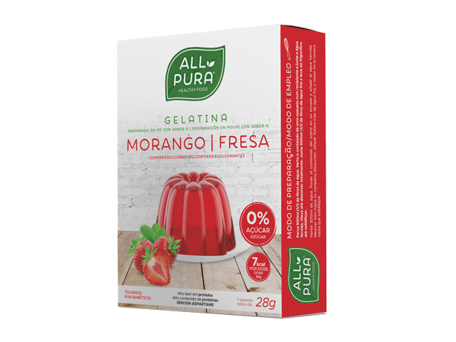 Gelatina Zero Fresa 1 Sobre 28 Grs. 10 Porciones (All Pura)