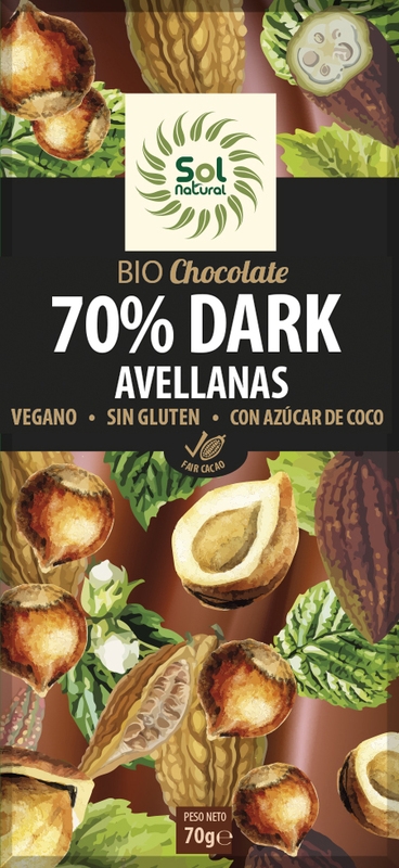 Tableta Chocolate Dark Avellana Bio 70 Grs. (Sol Natural)