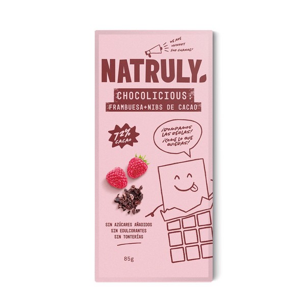 Chocolate Negro Frambuesa Y Nibs Cacao 85 Grs. (Natruly)