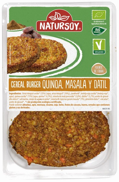 Hamburguesa Cereal Burguer Quinoa Masala  y Datil 200gr (Natursoy)