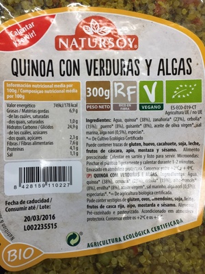 Quinoa con Verduras y Algas 300 Grs. (Natursoy)