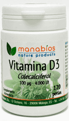 Vitamina D3 4000 UI 120 perlas (Manabios)