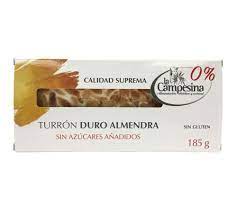 [8414652077716] Turron Almendra Duro Sin Azucar Sin Gluten 185 Gr (La Campesina)
