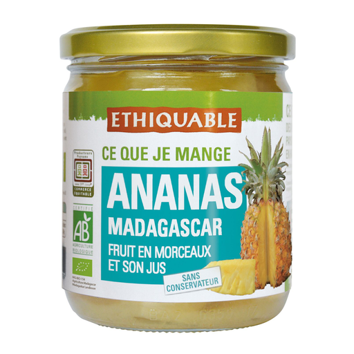 [3760278864793] Piña Troceada Bio Bote Cristal 240 Grs. (Ethiquable)