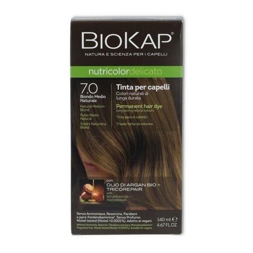[8030243011237] Tinte nro 7.0 (Sensi) Rubio Medio Natural 140 ml. (Biokap) 